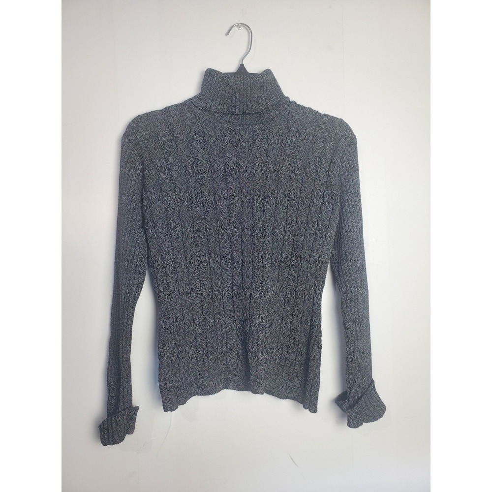 Óscar de la Renta Womens‎ Cable-Knit Turtleneck Sweater- Frost Grey Wool Blend S
